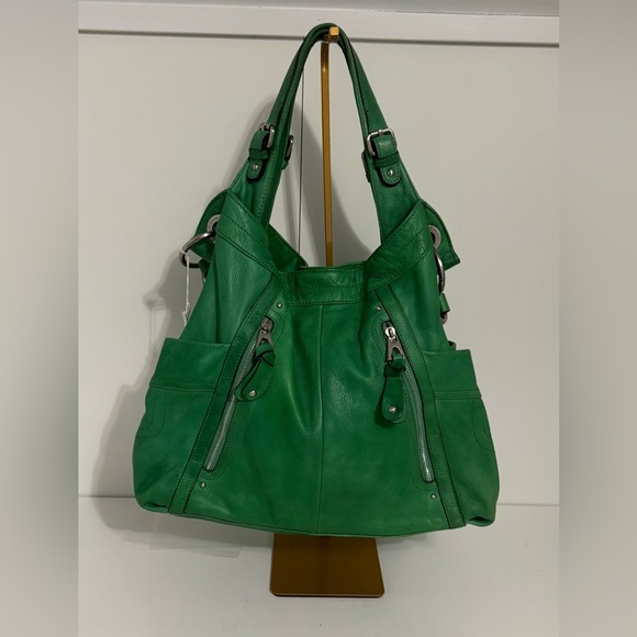 B. Makowsky Kelly Green Leather Slouchy Hobo Shoulder...